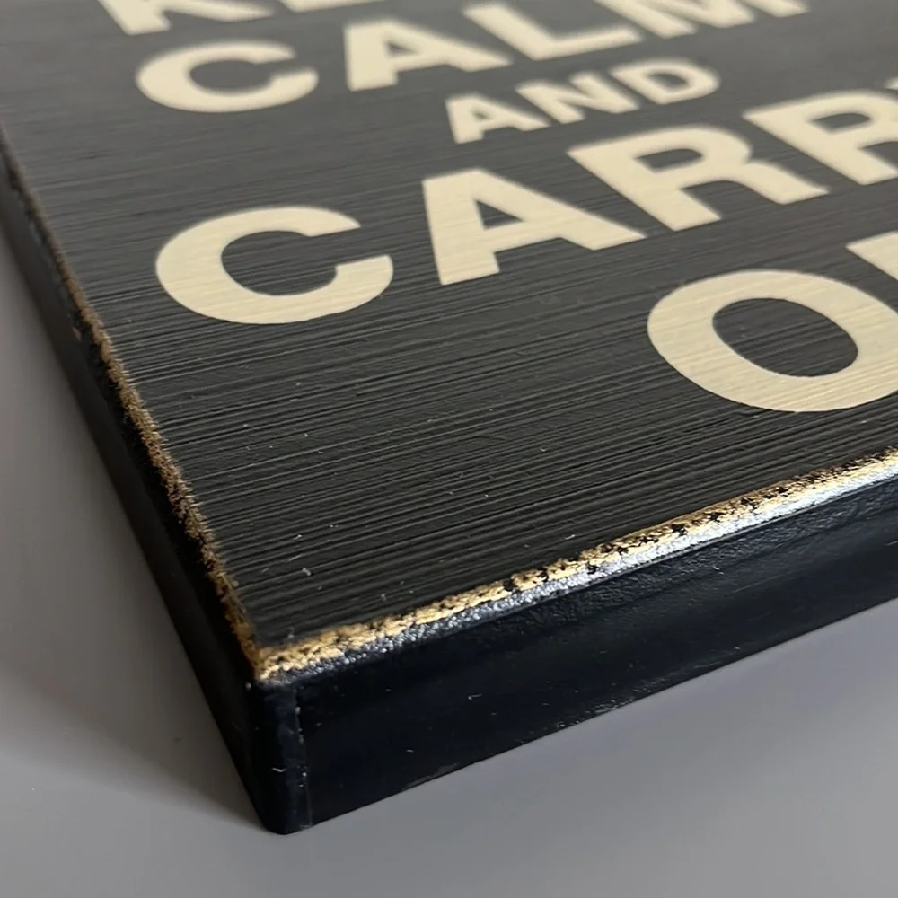 Black Wood Sign Keep Calm And Carry On Gold‎ Crown Office Decor Shabby Chic